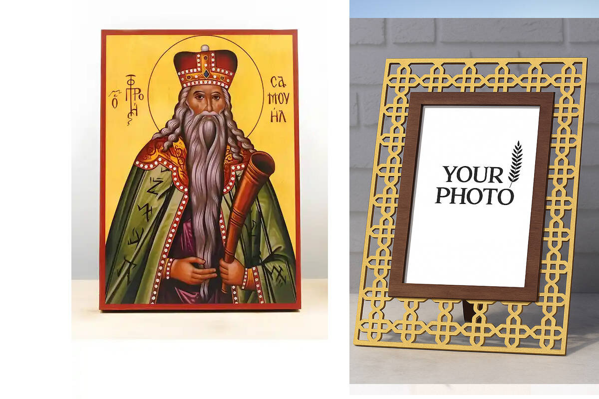 Εικόνα Ορθοδοξίας Πολυτελείας  με  σχεδιο Σταυρούς μαζι με  Βάση σε  8 χρώματα με περίγραμμα χρυσό σε ξύλο Plywood (Πλακάζ)   με  βάση Άγιος Προφήτης Σαμουήλ, Ξύλινη Χειροποίητη Εικόνα Ελληνικού Premium Βυζαντινού Στυλ Κρεμαστή σε ξύλινη πλάκα Θρησκευτικό θέμα Χειροποίητη Ελληνορθόδοξη εικόνα του Ιησού Χριστού, Κρεμαστή πλάκα βυζαντινής τέχνης, χριστιανική τέχνη Διάσταση 15x11 cm (5,9 x 4,3 ίντσες)  INTRAEK3kadro3211-610868