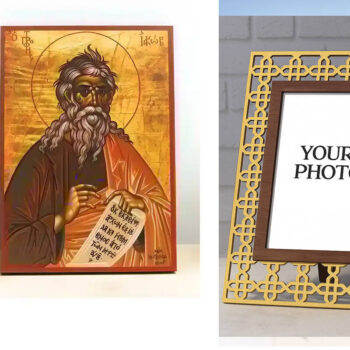 Εικόνα Ορθοδοξίας Πολυτελείας  με  σχεδιο Σταυρούς μαζι με  Βάση σε  8 χρώματα με περίγραμμα χρυσό σε ξύλο Plywood (Πλακάζ)   με  βάση Άγιος Προφήτης Ιάκωβος, Ξύλινη Χειροποίητη Εικόνα Ελληνικού Premium Βυζαντινού Στυλ Κρεμαστή σε ξύλινη πλάκα Θρησκευτικό θέμα Χειροποίητη Ελληνορθόδοξη εικόνα του Ιησού Χριστού, Κρεμαστή πλάκα βυζαντινής τέχνης, χριστιανική τέχνη Διάσταση 10x7 cm (3,9 x 2,8 ίντσες)  INTRAEK3kadro3211-10867 - Image 1