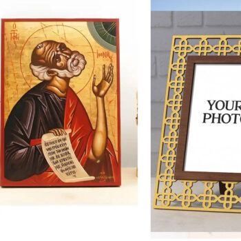 Εικόνα Ορθοδοξίας Πολυτελείας  με  σχεδιο Σταυρούς μαζι με  Βάση σε  8 χρώματα με περίγραμμα χρυσό σε ξύλο Plywood (Πλακάζ)   με  βάση Άγιος Προφήτης Ιωνάς, Ξύλινη Χειροποίητη Εικόνα Ελληνικού Premium Βυζαντινού Στυλ Κρεμαστή σε ξύλινη πλάκα Θρησκευτικό θέμα Χειροποίητη Ελληνορθόδοξη εικόνα του Ιησού Χριστού, Κρεμαστή πλάκα βυζαντινής τέχνης, χριστιανική τέχνη Διάσταση 15x11 cm (5,9 x 4,3 ίντσες)  INTRAEK3kadro3211-610866 - Image 1