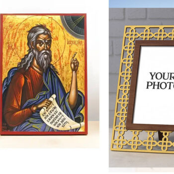 Εικόνα Ορθοδοξίας Πολυτελείας  με  σχεδιο Σταυρούς μαζι με  Βάση σε  8 χρώματα με περίγραμμα χρυσό σε ξύλο Plywood (Πλακάζ)   με  βάση Άγιος Προφήτης Ιεζεκιήλ, Ξύλινη Χειροποίητη Εικόνα Ελληνικού Premium Βυζαντινού Στυλ Κρεμαστή σε ξύλινη πλάκα Θρησκευτικό θέμα Χειροποίητη Ελληνορθόδοξη εικόνα του Ιησού Χριστού, Κρεμαστή πλάκα βυζαντινής τέχνης, χριστιανική τέχνη Διάσταση 15x11 cm (5,9 x 4,3 ίντσες)  INTRAEK3kadro3211-610863 - Image 1