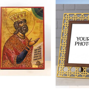 Εικόνα Ορθοδοξίας Πολυτελείας  με  σχεδιο Σταυρούς μαζι με  Βάση σε  8 χρώματα με περίγραμμα χρυσό σε ξύλο Plywood (Πλακάζ)   με  βάση Άγιος Προφήτης Δαυίδ, Ξύλινη Χειροποίητη Εικόνα Ελληνικού Premium Βυζαντινού Στυλ Κρεμαστή σε ξύλινη πλάκα Θρησκευτικό θέμα Χειροποίητη Ελληνορθόδοξη εικόνα του Ιησού Χριστού, Κρεμαστή πλάκα βυζαντινής τέχνης, χριστιανική τέχνη Διάσταση 10x7 cm (3,9 x 2,8 ίντσες)  INTRAEK3kadro3211-10861 - Image 1