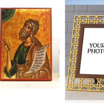 Εικόνα Ορθοδοξίας Πολυτελείας  με  σχεδιο Σταυρούς μαζι με  Βάση σε  8 χρώματα με περίγραμμα χρυσό σε ξύλο Plywood (Πλακάζ)   με  βάση Άγιος Προφήτης Ιερεμίας, Ξύλινη Χειροποίητη Εικόνα Ελληνικού Βυζαντινού Στυλ Κρεμαστή σε ξύλινη πλάκα Θρησκευτικό θέμα Χειροποίητη Ελληνορθόδοξη εικόνα του Ιησού Χριστού, Κρεμαστή πλάκα βυζαντινής τέχνης, χριστιανική τέχνη Διάσταση 15x11 cm (5,9 x 4,3 ίντσες)  INTRAEK3kadro3211-610860 - Image 1