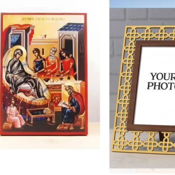 Εικόνα Ορθοδοξίας Πολυτελείας  με  σχεδιο Σταυρούς μαζι με  Βάση σε  8 χρώματα με περίγραμμα χρυσό σε ξύλο Plywood (Πλακάζ)   με  βάση Γέννηση του Αγίου Ιωάννη του Βαπτιστή, Ξύλινη Χειροποίητη Εικόνα Ελληνικού Premium Βυζαντινού Στυλ Κρεμαστή σε ξύλινη πλάκα Θρησκευτικό θέμα Χειροποίητη Ελληνορθόδοξη εικόνα του Ιησού Χριστού, Κρεμαστή πλάκα βυζαντινής τέχνης, χριστιανική τέχνη Διάσταση 10x7 cm (3,9 x 2,8 ίντσες)  INTRAEK3kadro3211-10859 - Image 1