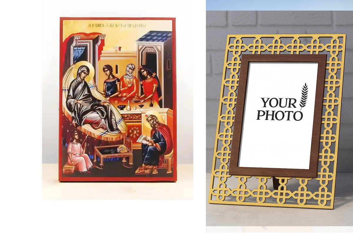 Εικόνα Ορθοδοξίας Πολυτελείας  με  σχεδιο Σταυρούς μαζι με  Βάση σε  8 χρώματα με περίγραμμα χρυσό σε ξύλο Plywood (Πλακάζ)   με  βάση Γέννηση του Αγίου Ιωάννη του Βαπτιστή, Ξύλινη Χειροποίητη Εικόνα Ελληνικού Premium Βυζαντινού Στυλ Κρεμαστή σε ξύλινη πλάκα Θρησκευτικό θέμα Χειροποίητη Ελληνορθόδοξη εικόνα του Ιησού Χριστού, Κρεμαστή πλάκα βυζαντινής τέχνης, χριστιανική τέχνη Διάσταση 10x7 cm (3,9 x 2,8 ίντσες)  INTRAEK3kadro3211-10859