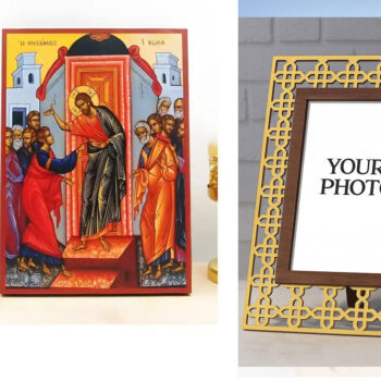 Εικόνα Ορθοδοξίας Πολυτελείας  με  σχεδιο Σταυρούς μαζι με  Βάση σε  8 χρώματα με περίγραμμα χρυσό σε ξύλο Plywood (Πλακάζ)   με  βάση The Incredulity of Saint Thomas, Ξύλινη Χειροποίητη Εικόνα Ελληνικού Premium Βυζαντινού Στυλ Κρεμασμένο σε ξύλινη πλάκα Ορθόδοξο Θρησκευτικό Θέμα Χειροποίητη Ελληνορθόδοξη εικόνα του Ιησού Χριστού, Κρεμαστή πλάκα βυζαντινής τέχνης, χριστιανική τέχνη Διάσταση 15x11 cm (5,9 x 4,3 ίντσες)  INTRAEK3kadro3211-610858 - Image 1