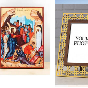 Εικόνα Ορθοδοξίας Πολυτελείας με σχεδιο Σταυρούς μαζι με Βάση σε 8 χρώματα με περίγραμμα χρυσό σε ξύλο Plywood (Πλακάζ) με βάση Ο Ιησούς Χριστός Ανάσταση του Λαζάρου, Ξύλινη Χειροποίητη Εικόνα Ελληνικής Premium Βυζαντινού Στυλ τοίχου Κρεμασμένη σε ξύλινη πλάκα Ορθόδοξο θρησκευτικό θέμα Χειροποίητη Ελληνορθόδοξη εικόνα του Ιησού Χριστού, Κρεμαστή πλάκα βυζαντινής τέχνης, χριστιανική τέχνη Διάσταση 15x11 cm (5,9 x 4,3 ίντσες) INTRAEK3kadro3211-610854 - Image 1