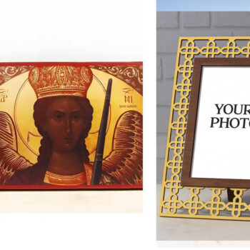 Εικόνα Ορθοδοξίας Πολυτελείας  με  σχεδιο Σταυρούς μαζι με  Βάση σε  8 χρώματα με περίγραμμα χρυσό σε ξύλο Plywood (Πλακάζ)   με  βάση Αρχάγγελος Μιχαήλ του Μανταμαδόνα, Ξύλινη Χειροποίητη Εικόνα Ελληνικού Premium Βυζαντινού Στυλ Κρεμασμένο σε ξύλινη πλάκα Θρησκευτικό θέμα Χειροποίητη Ελληνορθόδοξη εικόνα του Ιησού Χριστού, Κρεμαστή πλάκα βυζαντινής τέχνης, χριστιανική τέχνη Διάσταση 15x11 cm (5,9 x 4,3 ίντσες)  INTRAEK3kadro3211-610847 - Image 1