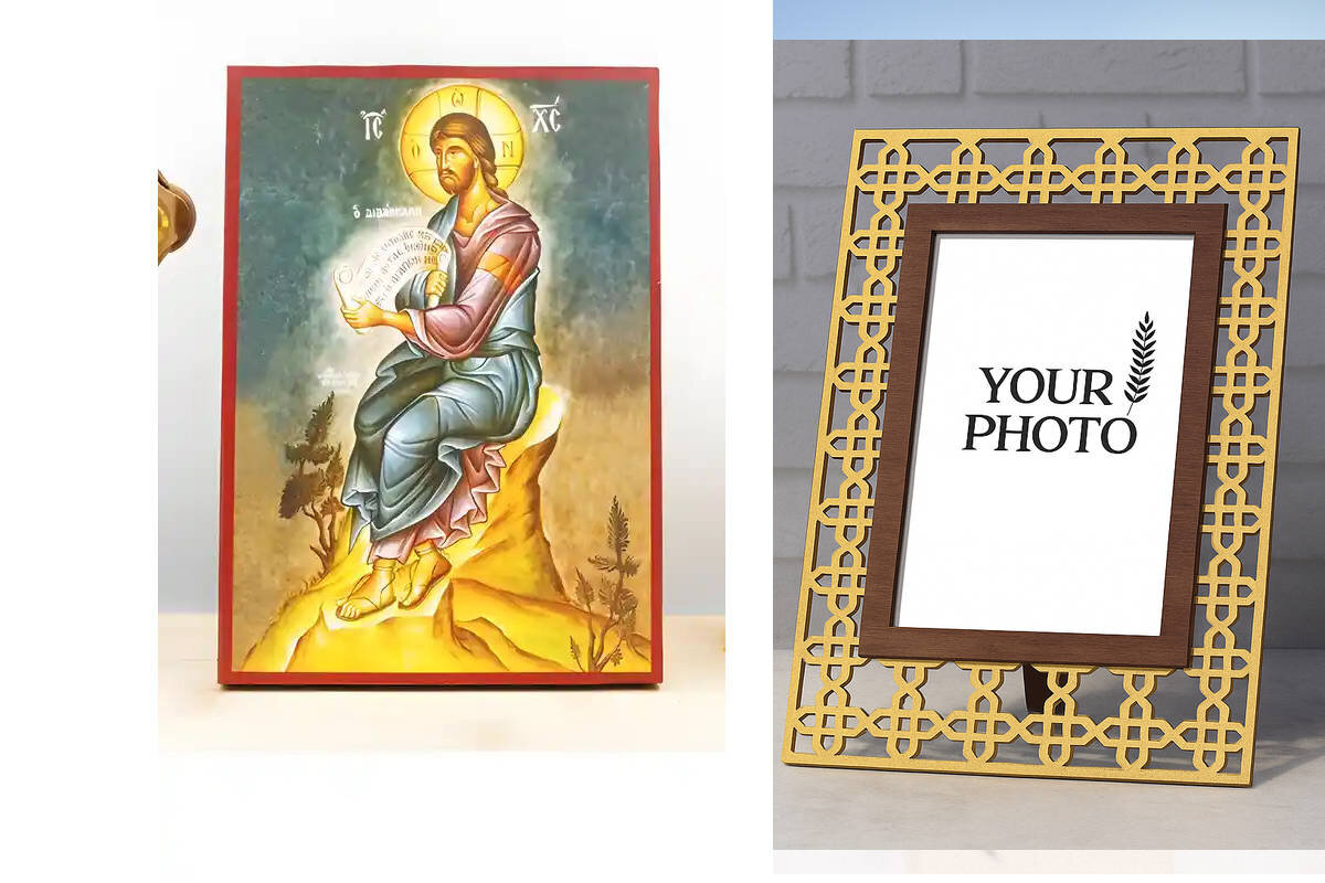 Εικόνα Ορθοδοξίας Πολυτελείας  με  σχεδιο Σταυρούς μαζι με  Βάση σε  8 χρώματα με περίγραμμα χρυσό σε ξύλο Plywood (Πλακάζ)   με  βάση Jesus Christ The Preacher Πλήρης, Ξύλινη Χειροποίητη Εικόνα Ελληνικού Premium Βυζαντινού Στυλ τοίχου Κρεμασμένη σε ξύλινη πλάκα Θρησκευτικό θέμα Χειροποίητη Ελληνορθόδοξη εικόνα του Ιησού Χριστού, Κρεμαστή πλάκα βυζαντινής τέχνης, χριστιανική τέχνη Διάσταση 10x7 cm (3,9 x 2,8 ίντσες)  INTRAEK3kadro3211-10844