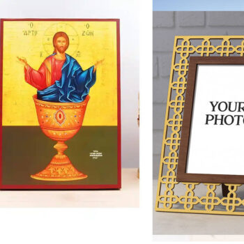 Εικόνα Ορθοδοξίας Πολυτελείας  με  σχεδιο Σταυρούς μαζι με  Βάση σε  8 χρώματα με περίγραμμα χρυσό σε ξύλο Plywood (Πλακάζ)   με  βάση Ο Ιησούς Χριστός Ευλογεί το Ζωντανό Ψωμί, Ξύλινη Χειροποίητη Εικόνα Ελληνικού Premium Βυζαντινού Στυλ Κρεμασμένο σε ξύλινη πλάκα Θρησκευτικό θέμα Χειροποίητη Ελληνορθόδοξη εικόνα του Ιησού Χριστού, Κρεμαστή πλάκα βυζαντινής τέχνης, χριστιανική τέχνη Διάσταση 15x11 cm (5,9 x 4,3 ίντσες)  INTRAEK3kadro3211-610843 - Image 1