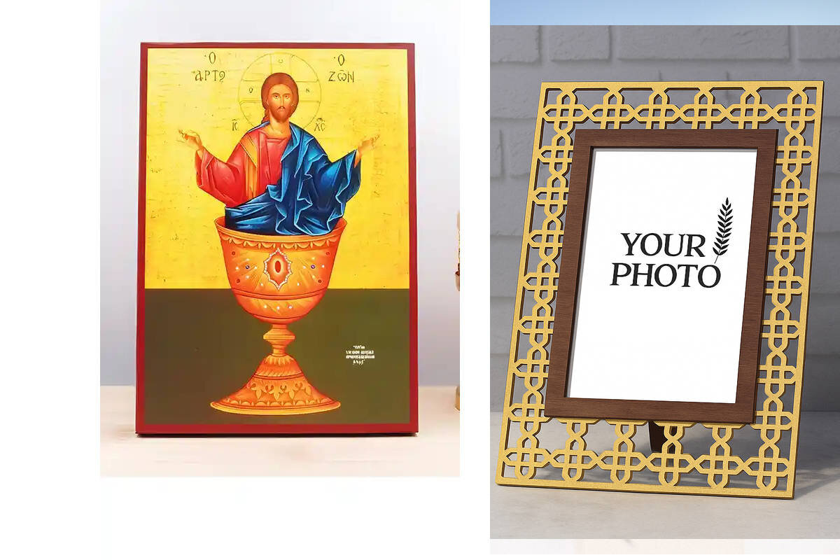 Εικόνα Ορθοδοξίας Πολυτελείας  με  σχεδιο Σταυρούς μαζι με  Βάση σε  8 χρώματα με περίγραμμα χρυσό σε ξύλο Plywood (Πλακάζ)   με  βάση Ο Ιησούς Χριστός Ευλογεί το Ζωντανό Ψωμί, Ξύλινη Χειροποίητη Εικόνα Ελληνικού Premium Βυζαντινού Στυλ Κρεμασμένο σε ξύλινη πλάκα Θρησκευτικό θέμα Χειροποίητη Ελληνορθόδοξη εικόνα του Ιησού Χριστού, Κρεμαστή πλάκα βυζαντινής τέχνης, χριστιανική τέχνη Διάσταση 10x7 cm (3,9 x 2,8 ίντσες)  INTRAEK3kadro3211-10843