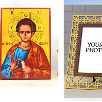 Εικόνα Ορθοδοξίας Πολυτελείας  με  σχεδιο Σταυρούς μαζι με  Βάση σε  8 χρώματα με περίγραμμα χρυσό σε ξύλο Plywood (Πλακάζ)   με  βάση Ιησούς Χριστός «Ο Θεός μαζί μας» Εμμανουήλ, Ξύλινη Χειροποίητη Εικόνα Ελληνικού Premium Βυζαντινού Στυλ Κρεμασμένο σε ξύλινη πλάκα Θρησκευτικό θέμα Χειροποίητη Ελληνορθόδοξη εικόνα του Ιησού Χριστού, Κρεμαστή πλάκα βυζαντινής τέχνης, χριστιανική τέχνη Διάσταση 15x11 cm (5,9 x 4,3 ίντσες)  INTRAEK3kadro3211-610839 - Image 1