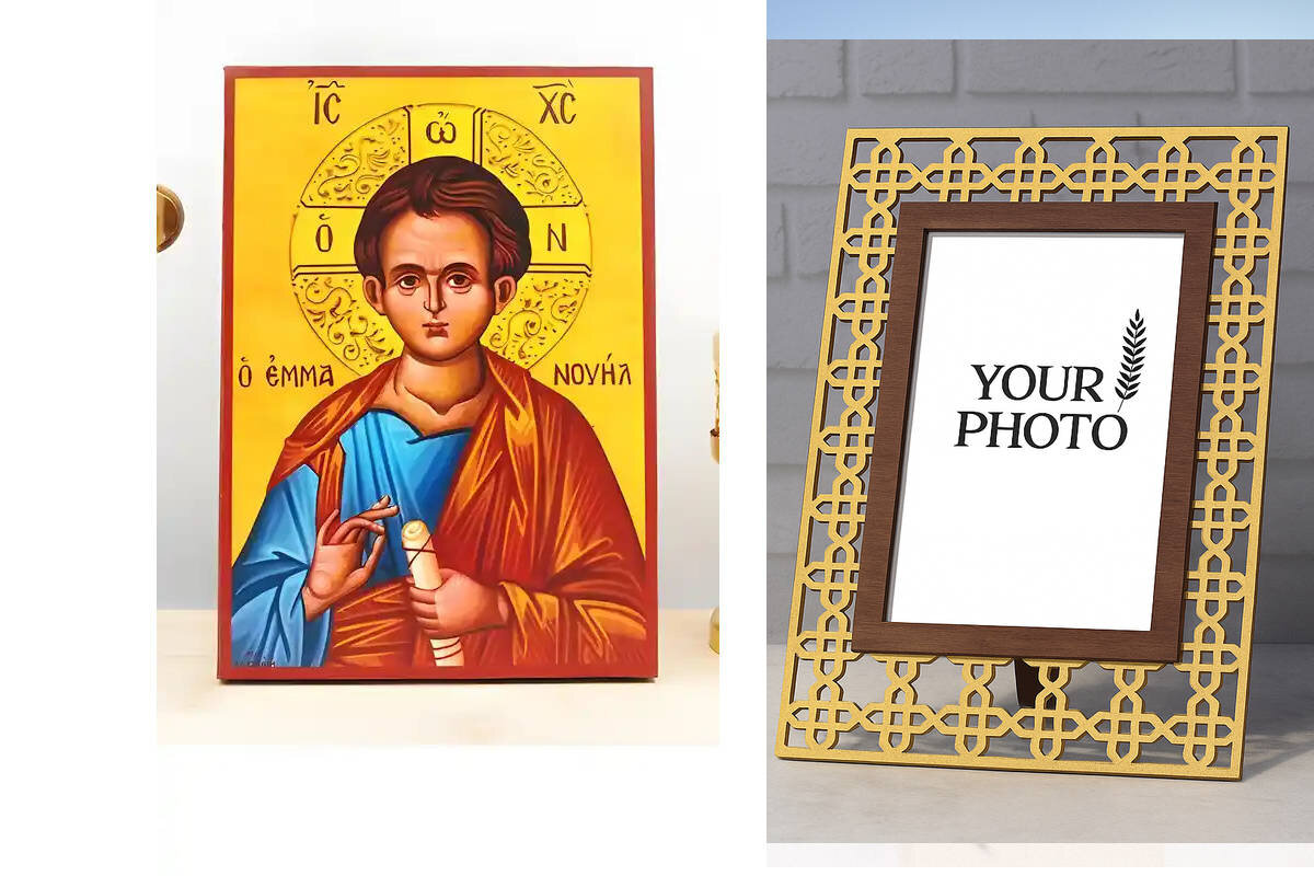 Εικόνα Ορθοδοξίας Πολυτελείας  με  σχεδιο Σταυρούς μαζι με  Βάση σε  8 χρώματα με περίγραμμα χρυσό σε ξύλο Plywood (Πλακάζ)   με  βάση Ιησούς Χριστός «Ο Θεός μαζί μας» Εμμανουήλ, Ξύλινη Χειροποίητη Εικόνα Ελληνικού Premium Βυζαντινού Στυλ Κρεμασμένο σε ξύλινη πλάκα Θρησκευτικό θέμα Χειροποίητη Ελληνορθόδοξη εικόνα του Ιησού Χριστού, Κρεμαστή πλάκα βυζαντινής τέχνης, χριστιανική τέχνη Διάσταση 10x7 cm (3,9 x 2,8 ίντσες)  INTRAEK3kadro3211-10839