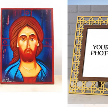 Εικόνα Ορθοδοξίας Πολυτελείας  με  σχεδιο Σταυρούς μαζι με  Βάση σε  8 χρώματα με περίγραμμα χρυσό σε ξύλο Plywood (Πλακάζ)   με  βάση Πορτραίτο Ηλικιωμένου Ιησού Χριστού, Ξύλινη Χειροποίητη Εικόνα Ελληνικού Premium Βυζαντινού Στυλ Κρεμασμένο σε ξύλινη πλάκα Θρησκευτικό θέμα Χειροποίητη Ελληνορθόδοξη εικόνα του Ιησού Χριστού, Κρεμαστή πλάκα βυζαντινής τέχνης, χριστιανική τέχνη Διάσταση 10x7 cm (3,9 x 2,8 ίντσες)  INTRAEK3kadro3211-10833 - Image 1