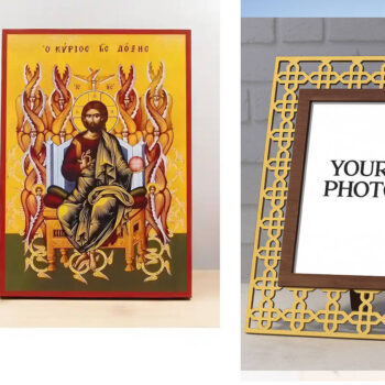 Εικόνα Ορθοδοξίας Πολυτελείας  με  σχεδιο Σταυρούς μαζι με  Βάση σε  8 χρώματα με περίγραμμα χρυσό σε ξύλο Plywood (Πλακάζ)   με  βάση Ιησούς Χριστός, Βασιλιάς της Δόξας, Ξύλινη Χειροποίητη Εικόνα Ελληνικού Premium Βυζαντινού Στυλ Κρεμασμένο σε ξύλινη πλάκα Θρησκευτικό θέμα Χειροποίητη Ελληνορθόδοξη εικόνα του Ιησού Χριστού, Κρεμαστή πλάκα βυζαντινής τέχνης, χριστιανική τέχνη Διάσταση 15x11 cm (5,9 x 4,3 ίντσες)  INTRAEK3kadro3211-610831 - Image 1