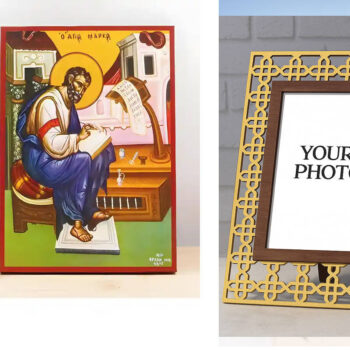 Εικόνα Ορθοδοξίας Πολυτελείας με σχεδιο Σταυρούς μαζι με Βάση σε 8 χρώματα με περίγραμμα χρυσό σε ξύλο Plywood (Πλακάζ) με βάση Απόστολος Μάρκος ο Ευαγγελιστής Χειρόγραφο, Ξύλινη Χειροποίητη Εικόνα Ελληνικού Βυζαντινού Στυλ Κρεμαστό τοίχο σε ξύλινη πλάκα Θρησκευτικό θέμα Χειροποίητη Ελληνορθόδοξη εικόνα του Ιησού Χριστού, Κρεμαστή πλάκα βυζαντινής τέχνης, χριστιανική τέχνη Διάσταση 10x7 cm (3,9 x 2,8 ίντσες) INTRAEK3kadro3211-10829 - Image 1