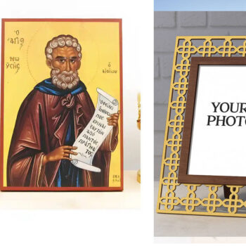 Εικόνα Ορθοδοξίας Πολυτελείας  με  σχεδιο Σταυρούς μαζι με  Βάση σε  8 χρώματα με περίγραμμα χρυσό σε ξύλο Plywood (Πλακάζ)   με  βάση Άγιος Μωυσής ο Αιθίοπας, Ξύλινη Χειροποίητη Εικόνα Ελληνικού Βυζαντινού Στυλ Κρεμασμένη σε ξύλινη πλάκα Χειροποίητη Ελληνορθόδοξη εικόνα του Ιησού Χριστού, Κρεμαστή πλάκα βυζαντινής τέχνης, χριστιανική τέχνη Διάσταση 10x7 cm (3,9 x 2,8 ίντσες)  INTRAEK3kadro3211-10823 - Image 1