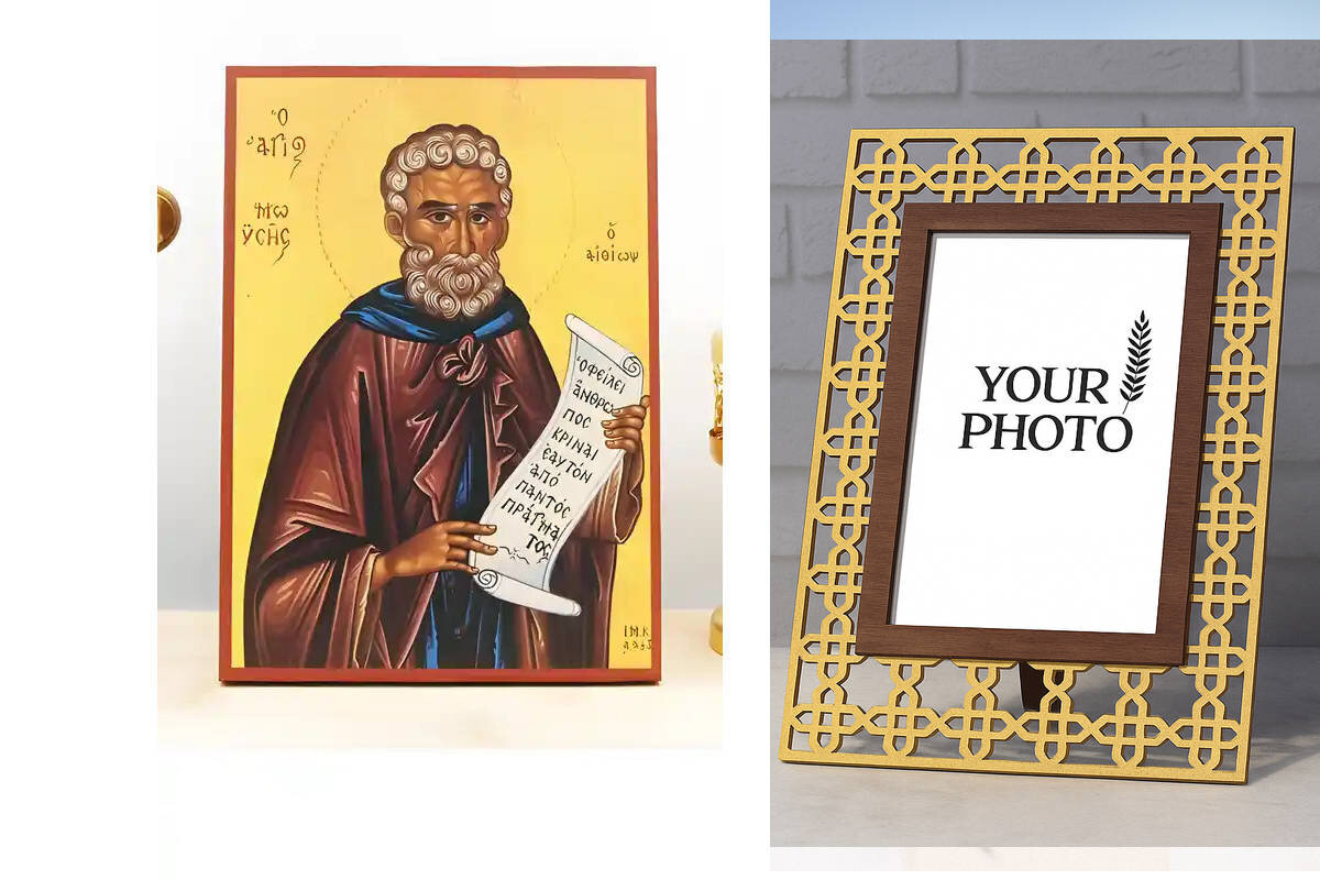 Εικόνα Ορθοδοξίας Πολυτελείας  με  σχεδιο Σταυρούς μαζι με  Βάση σε  8 χρώματα με περίγραμμα χρυσό σε ξύλο Plywood (Πλακάζ)   με  βάση Άγιος Μωυσής ο Αιθίοπας, Ξύλινη Χειροποίητη Εικόνα Ελληνικού Βυζαντινού Στυλ Κρεμασμένη σε ξύλινη πλάκα Χειροποίητη Ελληνορθόδοξη εικόνα του Ιησού Χριστού, Κρεμαστή πλάκα βυζαντινής τέχνης, χριστιανική τέχνη Διάσταση 15x11 cm (5,9 x 4,3 ίντσες)  INTRAEK3kadro3211-610823