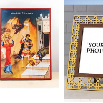 Εικόνα Ορθοδοξίας Πολυτελείας  με  σχεδιο Σταυρούς μαζι με  Βάση σε  8 χρώματα με περίγραμμα χρυσό σε ξύλο Plywood (Πλακάζ)   με  βάση Ο αποκεφαλισμός του Αγίου Ιωάννη του Βαπτιστή, Ξύλινη Χειροποίητη Εικόνα Ελληνικού Premium Βυζαντινού Στυλ Κρεμασμένο σε ξύλινη πλάκα Θρησκευτικό θέμα Χειροποίητη Ελληνορθόδοξη εικόνα του Ιησού Χριστού, Κρεμαστή πλάκα βυζαντινής τέχνης, χριστιανική τέχνη Διάσταση 10x7 cm (3,9 x 2,8 ίντσες)  INTRAEK3kadro3211-10812 - Image 1