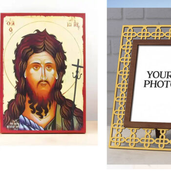 Εικόνα Ορθοδοξίας Πολυτελείας με σχεδιο Σταυρούς μαζι με Βάση σε 8 χρώματα με περίγραμμα χρυσό σε ξύλο Plywood (Πλακάζ) με βάση Πορτρέτο του Αγίου Ιωάννη του Βαπτιστή "ο Πρόδρομος", WΞύλινη Χειροποίητη Εικόνα Ελληνικής Premium Βυζαντινού Στυλ τοίχου Κρεμασμένη σε ξύλινη πλάκα Θρησκευτικό Χειροποίητη Ελληνορθόδοξη εικόνα του Ιησού Χριστού, Κρεμαστή πλάκα βυζαντινής τέχνης, χριστιανική τέχνη Διάσταση 10x7 cm (3,9 x 2,8 ίντσες) INTRAEK3kadro3211-10807 - Image 1