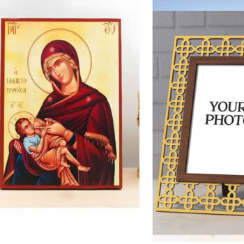 Εικόνα Ορθοδοξίας Πολυτελείας  με  σχεδιο Σταυρούς μαζι με  Βάση σε  8 χρώματα με περίγραμμα χρυσό σε ξύλο Plywood (Πλακάζ)   με  βάση Παναγία η Γαλακτοδότης «Γαλακτοτροφούσα», Ξύλινη Χειροποίητη Εικόνα Ελληνικής Κορυφαίας Βυζαντινής Στυλ Κρεμαστή σε Ξυλόπλακα Θρησκευτικό Χειροποίητη Ελληνορθόδοξη εικόνα του Ιησού Χριστού, Κρεμαστή πλάκα βυζαντινής τέχνης, χριστιανική τέχνη Διάσταση 10x7 cm (3,9 x 2,8 ίντσες)  INTRAEK3kadro3211-10802 - Image 1