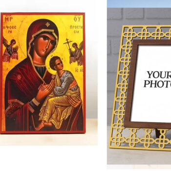 Εικόνα Ορθοδοξίας Πολυτελείας  με  σχεδιο Σταυρούς μαζι με  Βάση σε  8 χρώματα με περίγραμμα χρυσό σε ξύλο Plywood (Πλακάζ)   με  βάση Παναγία Φοβερά Προστασία «Φοβέρα Προστάσια», Ξύλινη Χειροποίητη Εικόνα Ελληνικής Premium Βυζαντινού Στυλ Κρεμαστή σε ξύλινη πλάκα Χειροποίητη Ελληνορθόδοξη εικόνα του Ιησού Χριστού, Κρεμαστή πλάκα βυζαντινής τέχνης, χριστιανική τέχνη Διάσταση 10x7 cm (3,9 x 2,8 ίντσες)  INTRAEK3kadro3211-10801 - Image 1