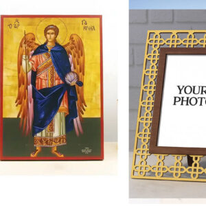 Εικόνα Ορθοδοξίας Πολυτελείας  με  σχεδιο Σταυρούς μαζι με  Βάση σε  8 χρώματα με περίγραμμα χρυσό σε ξύλο Plywood (Πλακάζ)   με  βάση Αρχάγγελος Γαβριήλ Ολόσωμο, Ξύλινη Χειροποίητη Εικόνα Ελληνικού Premium Βυζαντινού Στυλ Κρεμασμένο σε ξύλινη πλάκα Θρησκευτικό θέμα Χειροποίητη Ελληνορθόδοξη εικόνα του Ιησού Χριστού, Κρεμαστή πλάκα βυζαντινής τέχνης, χριστιανική τέχνη Διάσταση 10x7 cm (3,9 x 2,8 ίντσες)  INTRAEK3kadro3211-10799