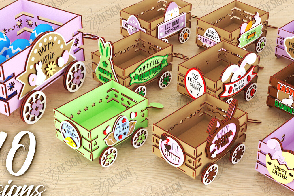 Intra απο ξύλο plywood 3mm-4mm πάχος - Πασχαλινό καρότσι με αυγά | Πασχαλινή αυγοθήκη Δίασταση 15x15 cm INTRAFABR-118204967