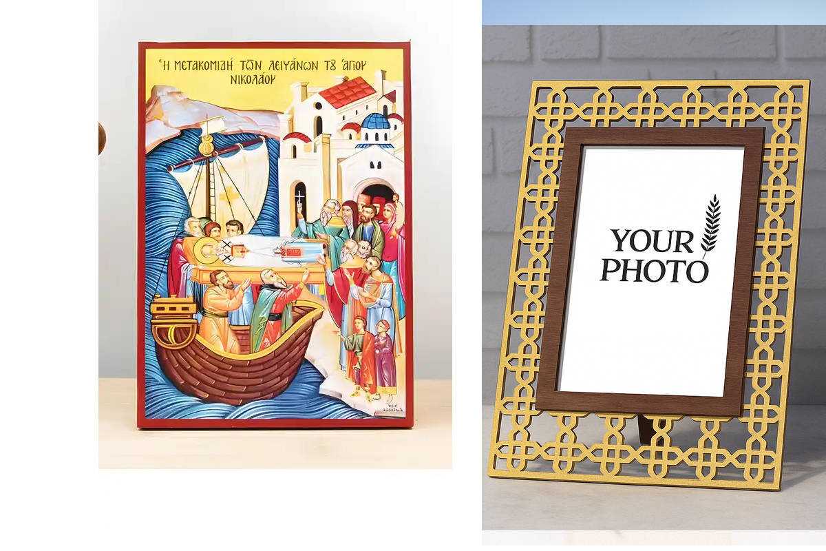 Εικόνα Ορθοδοξίας Πολυτελείας  με  σχεδιο Σταυρούς μαζι με  Βάση σε  8 χρώματα με περίγραμμα χρυσό σε ξύλο Plywood (Πλακάζ)   με  βάση Μετάφραση των λειψάνων του Αγίου Νικολάου του Θαυματουργού, Ξύλινη Χειροποίητη Εικόνα Ελληνική Premium Βυζαντινού Στυλ Κρεμαστό θρησκευτικό θέμα Χειροποίητη Ελληνορθόδοξη εικόνα του Ιησού Χριστού, Κρεμαστή πλάκα βυζαντινής τέχνης, χριστιανική τέχνη Διάσταση 15x11 cm (5,9 x 4,3 ίντσες)  INTRAEK3kadro3211-611222