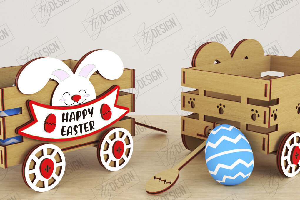 Intra απο ξύλο plywood 3mm-4mm πάχος - Πασχαλινό καρότσι με αυγά | Πασχαλινή Αυγοθήκη |CNC Δίασταση 15x15 cm INTRAFABR-117791024