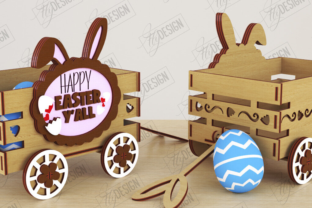 Intra απο ξύλο plywood 3mm-4mm πάχος - Πασχαλινό καρότσι με αυγά | Πασχαλινή Αυγοθήκη |CNC Δίασταση 15x15 cm INTRAFABR-118204767