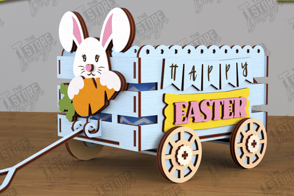 Intra απο ξύλο plywood 3mm-4mm πάχος - Πασχαλινό καρότσι με αυγά | Πασχαλινή Αυγοθήκη |CNC Δίασταση 15x15 cm INTRAFABR-117720385