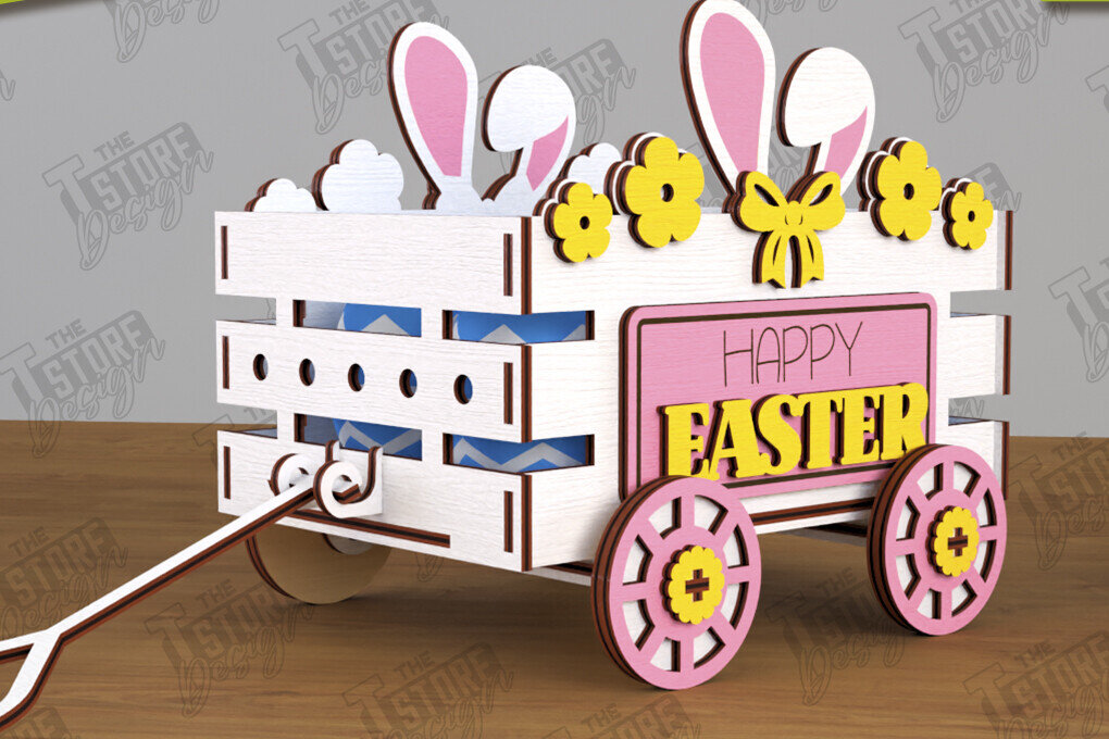 Intra απο ξύλο plywood 3mm-4mm πάχος - Πασχαλινό καρότσι με αυγά | Πασχαλινή Αυγοθήκη |CNC Δίασταση 15x15 cm INTRAFABR-117720387