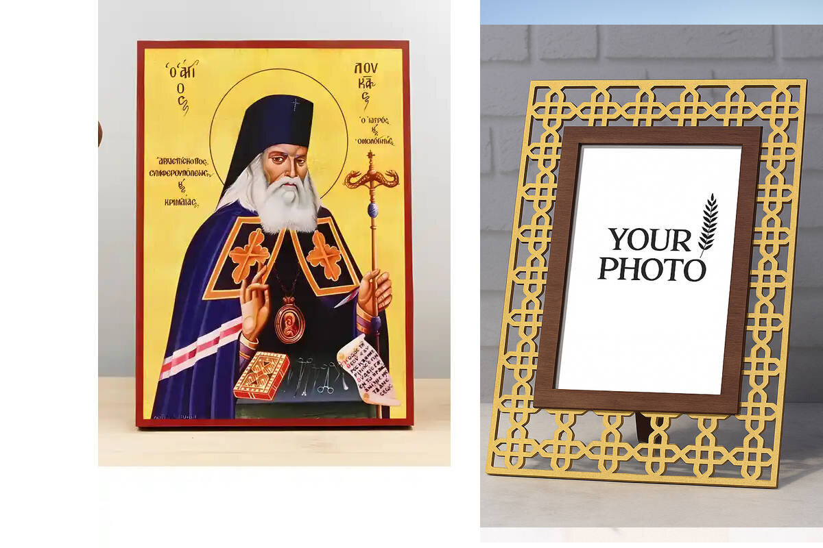 Εικόνα Ορθοδοξίας Πολυτελείας  με  σχεδιο Σταυρούς μαζι με  Βάση σε  8 χρώματα με περίγραμμα χρυσό σε ξύλο Plywood (Πλακάζ)   με  βάση Άγιος Λουκάς ο Ιατρός, Ξύλινη Χειροποίητη Εικόνα Ελληνικού Βυζαντινού Στυλ Κρεμαστή σε ξύλινη πλάκα Χειροποίητη Ελληνορθόδοξη εικόνα του Ιησού Χριστού, Κρεμαστή πλάκα βυζαντινής τέχνης, χριστιανική τέχνη Διάσταση 15x11 cm (5,9 x 4,3 ίντσες)  INTRAEK3kadro3211-611194