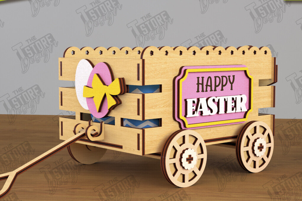 Intra απο ξύλο plywood 3mm-4mm πάχος - Πασχαλινό καρότσι με αυγά | Πασχαλινή Αυγοθήκη |CNC Δίασταση 15x15 cm INTRAFABR-117720408