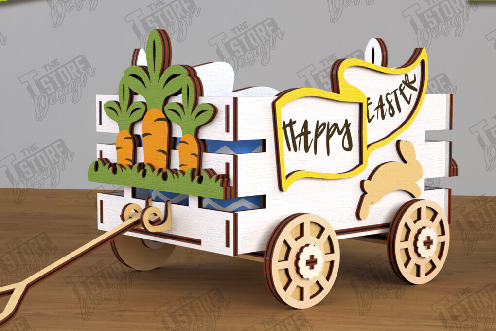 Intra απο ξύλο plywood 3mm-4mm πάχος - Πασχαλινό καρότσι με αυγά | Πασχαλινή Αυγοθήκη |CNC Δίασταση 15x15 cm INTRAFABR-117720412