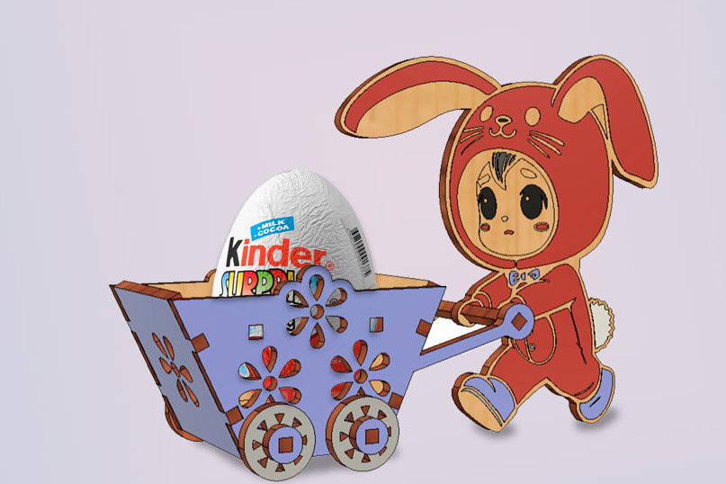 Intra απο ξύλο plywood 3mm-4mm πάχος - Πασχαλινό καλάθι αυγών με λαγουδάκι  Δίασταση 4x4 cm INTRAFABR-115498721