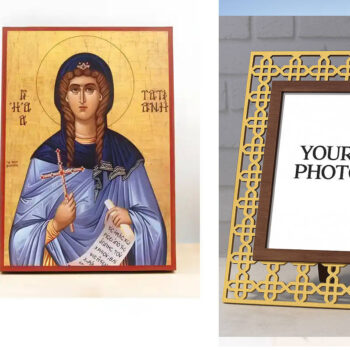 Εικόνα Ορθοδοξίας Πολυτελείας  με  σχεδιο Σταυρούς μαζι με  Βάση σε  8 χρώματα με περίγραμμα χρυσό σε ξύλο Plywood (Πλακάζ)   με  βάση Αγία Τατιάνα της Ρώμης, Ξύλινη Χειροποίητη Εικόνα Ελληνικού Premium Βυζαντινού Στυλ Κρεμασμένη σε ξύλινη πλάκα Χειροποίητη Ελληνορθόδοξη εικόνα του Ιησού Χριστού, Κρεμαστή πλάκα βυζαντινής τέχνης, χριστιανική τέχνη Διάσταση 15x11 cm (5,9 x 4,3 ίντσες)  INTRAEK3kadro3211-611167 - Image 1