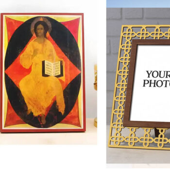 Εικόνα Ορθοδοξίας Πολυτελείας  με  σχεδιο Σταυρούς μαζι με  Βάση σε  8 χρώματα με περίγραμμα χρυσό σε ξύλο Plywood (Πλακάζ)   με  βάση Ιησούς Χριστός Βασιλιάς των Βασιλέων Ενθρονισμένος, Ξύλινη Χειροποίητη Εικόνα Ελληνικού Premium Βυζαντινού Στυλ τοίχου Κρεμασμένη σε ξύλινη πλάκα Θρησκευτικό θέμα Χειροποίητη Ελληνορθόδοξη εικόνα του Ιησού Χριστού, Κρεμαστή πλάκα βυζαντινής τέχνης, χριστιανική τέχνη Διάσταση 15x11 cm (5,9 x 4,3 ίντσες)  INTRAEK3kadro3211-611135 - Image 1