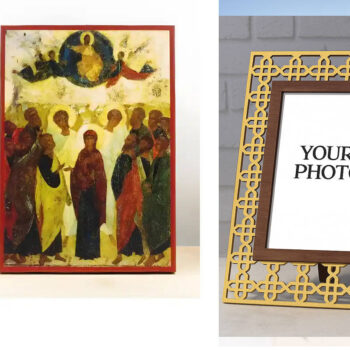 Εικόνα Ορθοδοξίας Πολυτελείας  με  σχεδιο Σταυρούς μαζι με  Βάση σε  8 χρώματα με περίγραμμα χρυσό σε ξύλο Plywood (Πλακάζ)   με  βάση Η Ανάληψη του Ιησού Χριστού στους Ουρανούς Παλιό Στυλ, Ξύλινη Χειροποίητη Εικόνα Ελληνικού Premium Βυζαντινού Στυλ Κρεμασμένο σε ξύλινη πλάκα Θρησκευτικό Χειροποίητη Ελληνορθόδοξη εικόνα του Ιησού Χριστού, Κρεμαστή πλάκα βυζαντινής τέχνης, χριστιανική τέχνη Διάσταση 15x11 cm (5,9 x 4,3 ίντσες)  INTRAEK3kadro3211-611134 - Image 1