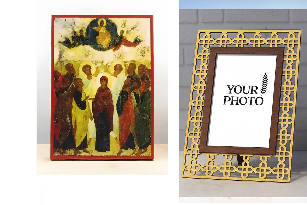 Εικόνα Ορθοδοξίας Πολυτελείας  με  σχεδιο Σταυρούς μαζι με  Βάση σε  8 χρώματα με περίγραμμα χρυσό σε ξύλο Plywood (Πλακάζ)   με  βάση Η Ανάληψη του Ιησού Χριστού στους Ουρανούς Παλιό Στυλ, Ξύλινη Χειροποίητη Εικόνα Ελληνικού Premium Βυζαντινού Στυλ Κρεμασμένο σε ξύλινη πλάκα Θρησκευτικό Χειροποίητη Ελληνορθόδοξη εικόνα του Ιησού Χριστού, Κρεμαστή πλάκα βυζαντινής τέχνης, χριστιανική τέχνη Διάσταση 15x11 cm (5,9 x 4,3 ίντσες)  INTRAEK3kadro3211-611134