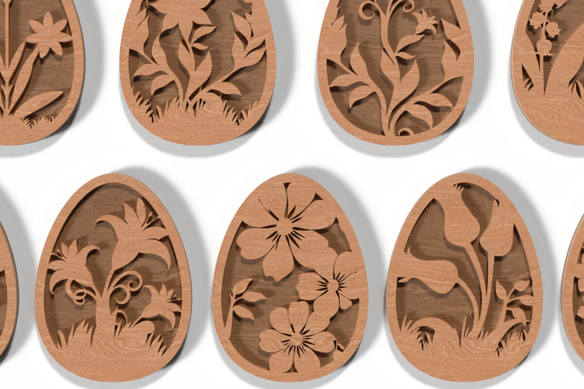 Intra απο ξύλο plywood 3mm-4mm πάχος - Πασχαλινά αυγά Floral Laser Cut Files  Δίασταση 4x4 cm INTRAFABR-117479862
