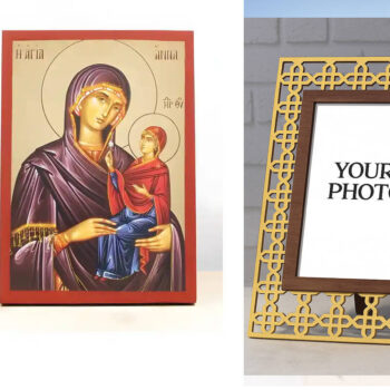 Εικόνα Ορθοδοξίας Πολυτελείας  με  σχεδιο Σταυρούς μαζι με  Βάση σε  8 χρώματα με περίγραμμα χρυσό σε ξύλο Plywood (Πλακάζ)   με  βάση Αγία Άννα με Παναγία, Ξύλινη Χειροποίητη Εικόνα με Ψηφιακή Εκτύπωση Ελληνικό Premium Βυζαντινό Στυλ Κρεμαστό τοίχου Θρησκευτικό Θέμα Χειροποίητη Ελληνορθόδοξη εικόνα του Ιησού Χριστού, Κρεμαστή πλάκα βυζαντινής τέχνης, χριστιανική τέχνη Διάσταση 15x11 cm (5,9 x 4,3 ίντσες)  INTRAEK3kadro3211-611107 - Image 1