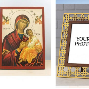 Εικόνα Ορθοδοξίας Πολυτελείας  με  σχεδιο Σταυρούς μαζι με  Βάση σε  8 χρώματα με περίγραμμα χρυσό σε ξύλο Plywood (Πλακάζ)   με  βάση Παναγία η Αγνή «Αμόλυντος» με τον Ιησού, Ξύλινη Χειροποίητη Εικόνα με Αλουμινόχαρτο Ελληνικού Βυζαντινού Στυλ επιτοίχιας υψηλής ποιότητας Χειροποίητη Ελληνορθόδοξη εικόνα του Ιησού Χριστού, Κρεμαστή πλάκα βυζαντινής τέχνης, χριστιανική τέχνη Διάσταση 15x11 cm (5,9 x 4,3 ίντσες)  INTRAEK3kadro3211-611106 - Image 1