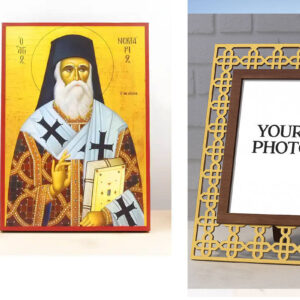 Εικόνα Ορθοδοξίας Πολυτελείας με σχεδιο Σταυρούς μαζι με Βάση σε 8 χρώματα με περίγραμμα χρυσό σε ξύλο Plywood (Πλακάζ) με βάση Άγιος Νεκτάριος Μητροπολίτης Πενταπόλεως και Θαυματουργός Αίγινας, Ξύλινη Χειροποίητη Εικόνα Ελληνικής Βυζαντινής Τεχνοτροπίας Επιτοίχια Χειροποίητη Ελληνορθόδοξη εικόνα του Ιησού Χριστού, Κρεμαστή πλάκα βυζαντινής τέχνης, χριστιανική τέχνη Διάσταση 15x11 cm (5,9 x 4,3 ίντσες) INTRAEK3kadro3211-611079