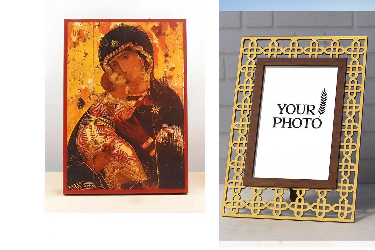 Εικόνα Ορθοδοξίας Πολυτελείας  με  σχεδιο Σταυρούς μαζι με  Βάση σε  8 χρώματα με περίγραμμα χρυσό σε ξύλο Plywood (Πλακάζ)   με  βάση Παναγία του Βλαδίμηρου με τον Ιησού, Ξύλινη Χειροποίητη Εικόνα Ελληνικού Βυζαντινού Στυλ τοίχου Κρεμασμένη σε ξύλινη πλάκα Θρησκευτικό θέμα Χειροποίητη Ελληνορθόδοξη εικόνα του Ιησού Χριστού, Κρεμαστή πλάκα βυζαντινής τέχνης, χριστιανική τέχνη Διάσταση 15x11 cm (5,9 x 4,3 ίντσες)  INTRAEK3kadro3211-611078