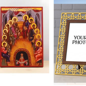 Εικόνα Ορθοδοξίας Πολυτελείας  με  σχεδιο Σταυρούς μαζι με  Βάση σε  8 χρώματα με περίγραμμα χρυσό σε ξύλο Plywood (Πλακάζ)   με  βάση Πεντηκοστή, Ξύλινη Χειροποίητη Εικόνα Ελληνικής Premium Βυζαντινού Στυλ Κρεμαστή σε ξύλινη πλάκα Χειροποίητη Ελληνορθόδοξη εικόνα του Ιησού Χριστού, Κρεμαστή πλάκα βυζαντινής τέχνης, χριστιανική τέχνη Διάσταση 15x11 cm (5,9 x 4,3 ίντσες)  INTRAEK3kadro3211-611050 - Image 1