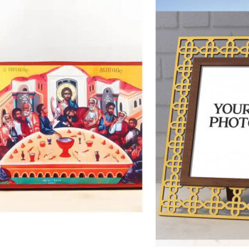 Εικόνα Ορθοδοξίας Πολυτελείας  με  σχεδιο Σταυρούς μαζι με  Βάση σε  8 χρώματα με περίγραμμα χρυσό σε ξύλο Plywood (Πλακάζ)   με  βάση Ο Μυστικός Δείπνος, Ξύλινη Χειροποίητη Εικόνα Ελληνικού Premium Βυζαντινού Στυλ Κρεμασμένο σε ξύλινη πλάκα Θρησκευτικό θέμα Χειροποίητη Ελληνορθόδοξη εικόνα του Ιησού Χριστού, Κρεμαστή πλάκα βυζαντινής τέχνης, χριστιανική τέχνη Διάσταση 15x11 cm (5,9 x 4,3 ίντσες)  INTRAEK3kadro3211-611048 - Image 1