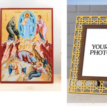 Εικόνα Ορθοδοξίας Πολυτελείας  με  σχεδιο Σταυρούς μαζι με  Βάση σε  8 χρώματα με περίγραμμα χρυσό σε ξύλο Plywood (Πλακάζ)   με  βάση Η Μεταμόρφωση «Μεταμόρφωση» του Ιησού Χριστού, Ξύλινη Χειροποίητη Εικόνα Ελληνικού Premium Βυζαντινού Στυλ Κρεμαστή σε Ξυλόπλακα Θρησκευτικό Χειροποίητη Ελληνορθόδοξη εικόνα του Ιησού Χριστού, Κρεμαστή πλάκα βυζαντινής τέχνης, χριστιανική τέχνη Διάσταση 15x11 cm (5,9 x 4,3 ίντσες)  INTRAEK3kadro3211-611019 - Image 1