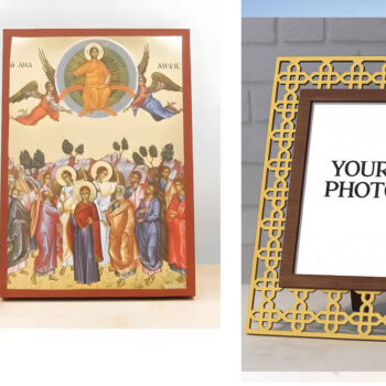 Εικόνα Ορθοδοξίας Πολυτελείας  με  σχεδιο Σταυρούς μαζι με  Βάση σε  8 χρώματα με περίγραμμα χρυσό σε ξύλο Plywood (Πλακάζ)   με  βάση Ανάληψη του Ιησού Χριστού στους Ουρανούς, Ξύλινη Χειροποίητη Εικόνα με χρυσό φύλλο Ελληνικού Premium Βυζαντινού Στυλ Κρεμασμένο σε ξύλινη πλάκα Χειροποίητη Ελληνορθόδοξη εικόνα του Ιησού Χριστού, Κρεμαστή πλάκα βυζαντινής τέχνης, χριστιανική τέχνη Διάσταση 15x11 cm (5,9 x 4,3 ίντσες)  INTRAEK3kadro3211-610991 - Image 1