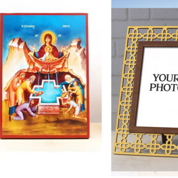 Εικόνα Ορθοδοξίας Πολυτελείας  με  σχεδιο Σταυρούς μαζι με  Βάση σε  8 χρώματα με περίγραμμα χρυσό σε ξύλο Plywood (Πλακάζ)   με  βάση Παναγία η Ζωοδόχος Πηγή με τον Ιησού Μπλε, Ξύλινη Χειροποίητη Εικόνα Ελληνικού Premium Βυζαντινού Στυλ Κρεμασμένο σε Ξυλόπλακα Θρησκευτικό Χειροποίητη Ελληνορθόδοξη εικόνα του Ιησού Χριστού, Κρεμαστή πλάκα βυζαντινής τέχνης, χριστιανική τέχνη Διάσταση 15x11 cm (5,9 x 4,3 ίντσες)  INTRAEK3kadro3211-610964 - Image 1